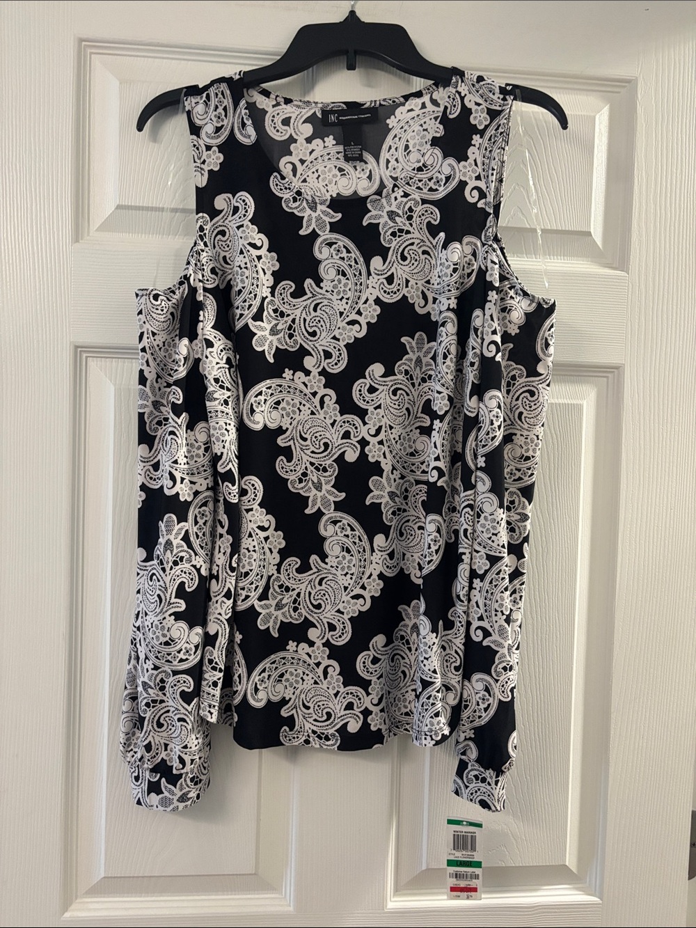 Coldwater Creek Black and White Paisley Cold-Shoulder Blouse